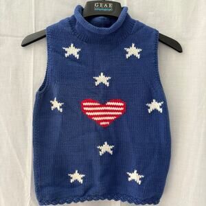 Rey Wear Hand Knitted Sleeveless Sweater Mock Neck Patriotic Vintage Medium